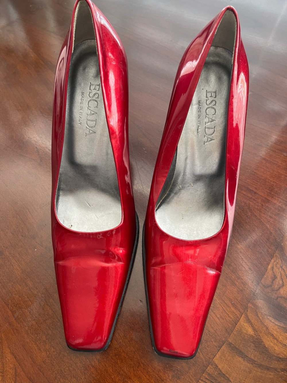 Escada Shiny Red Patent Square-Toe Pumps 7.5 B